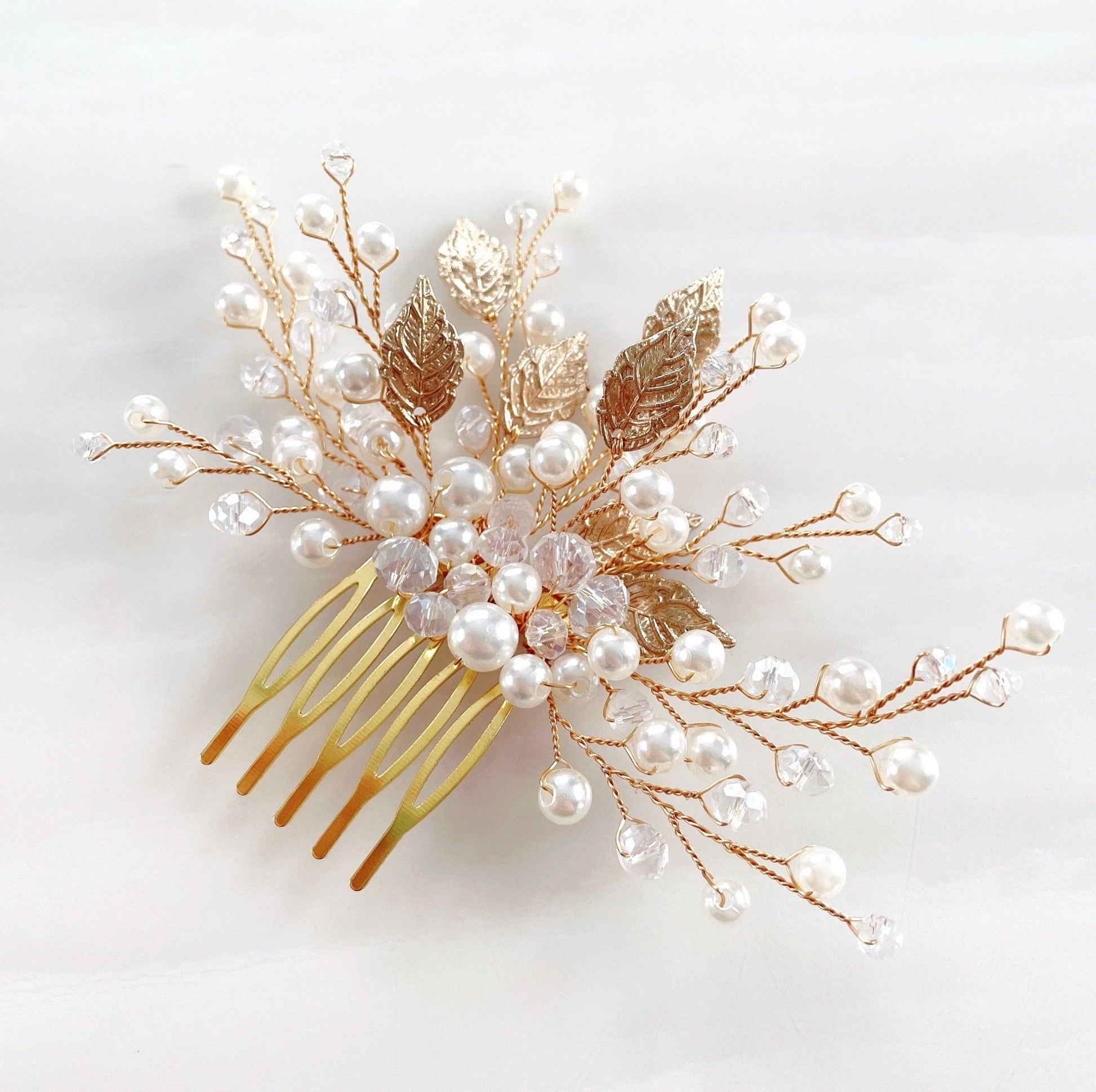 Gold and ivory bridal hair comb - Petal & Pearl