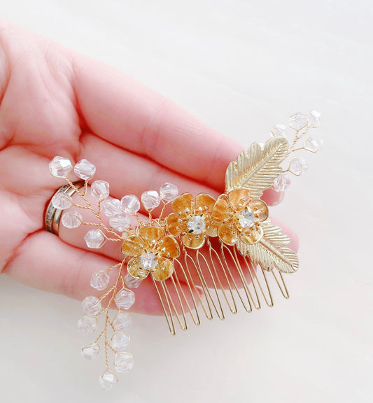 Gold and ivory bridal hair comb - Petal & Pearl