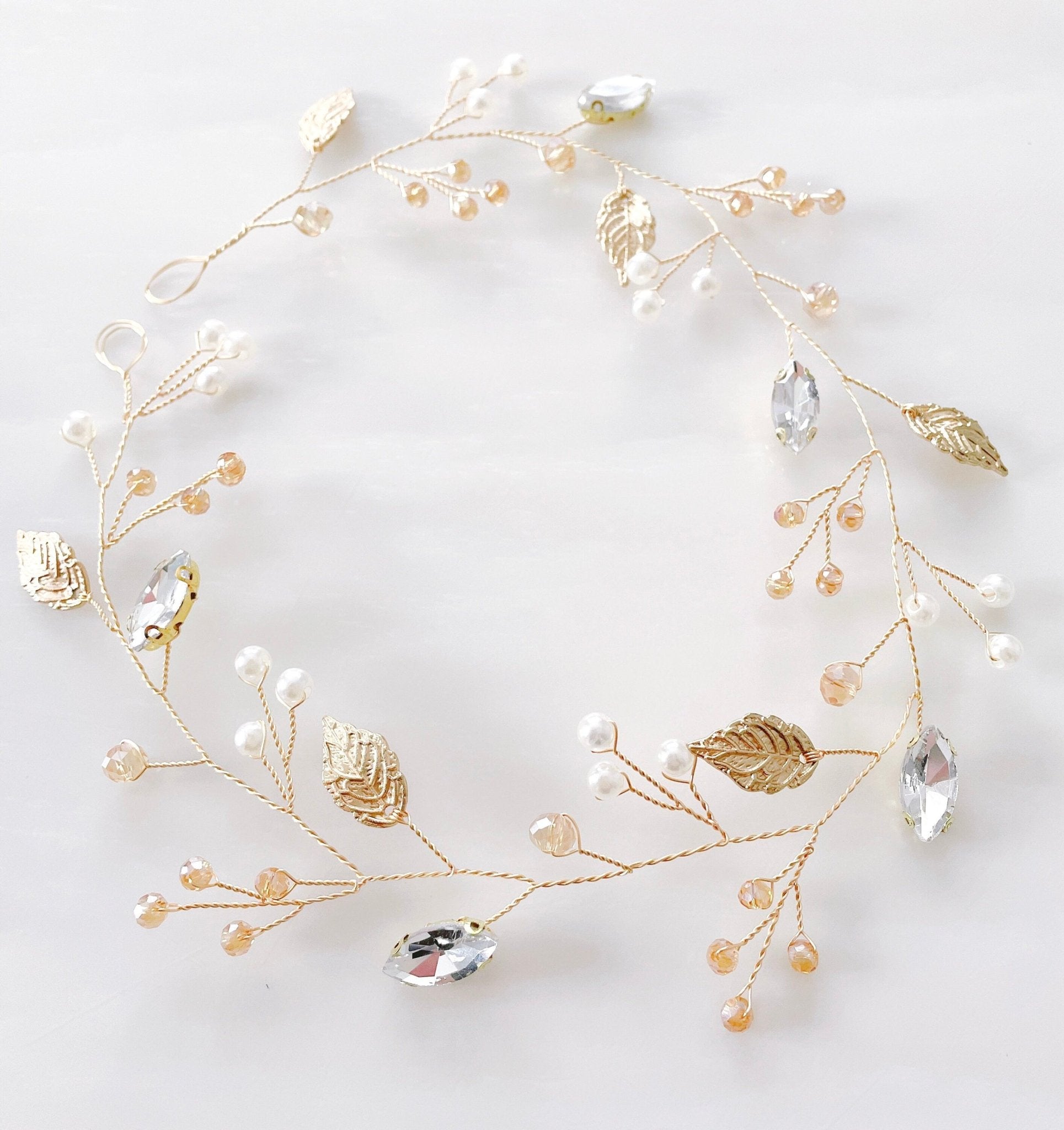 Gold bridal hair vine - Petal & Pearl