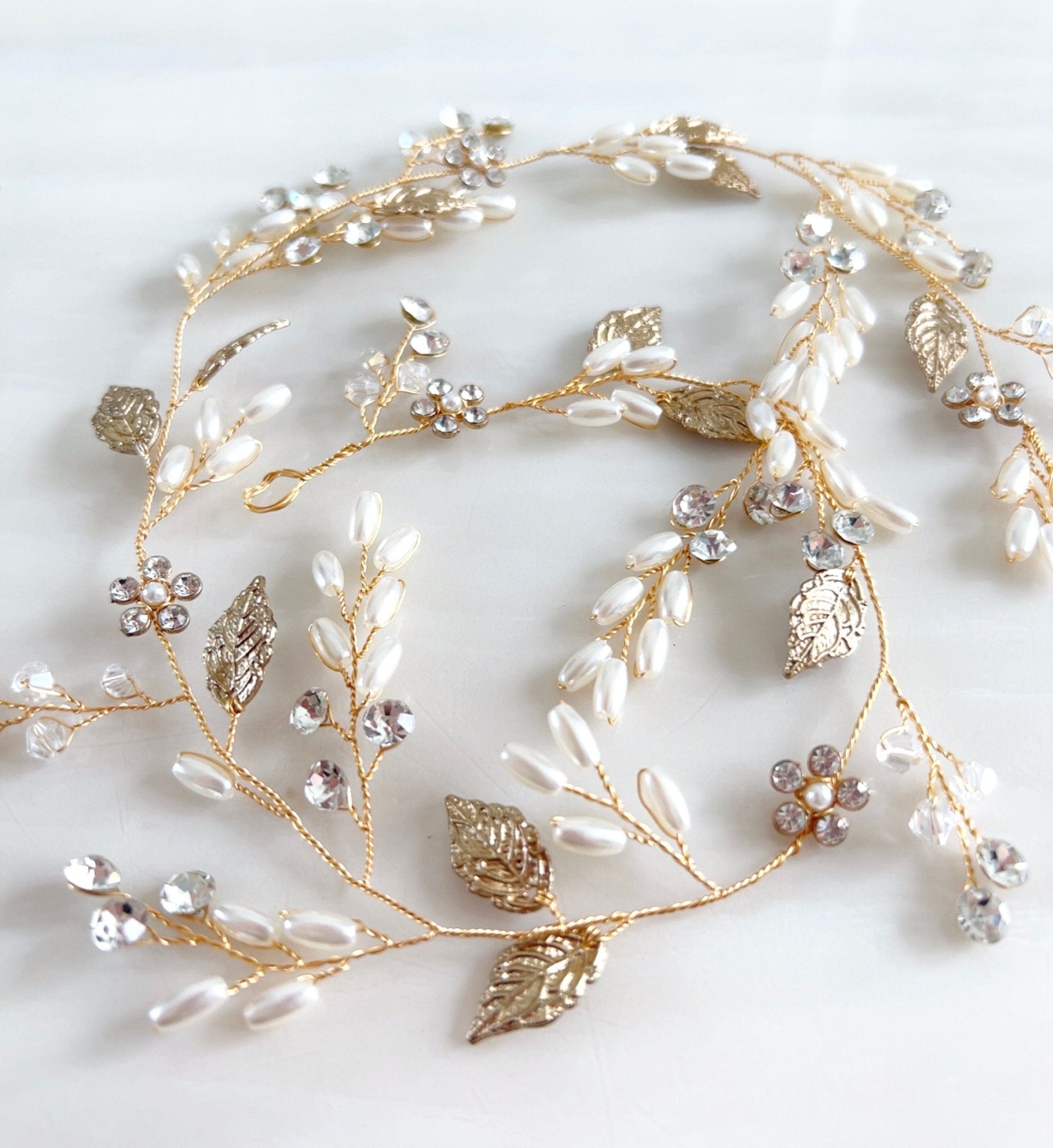 Gold bridal hair vine - Petal & Pearl