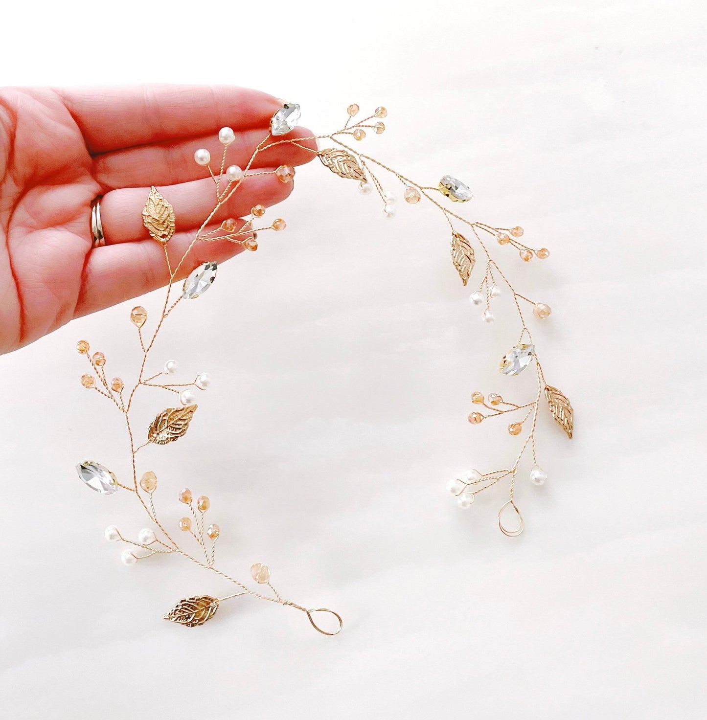 Gold bridal hair vine - Petal & Pearl