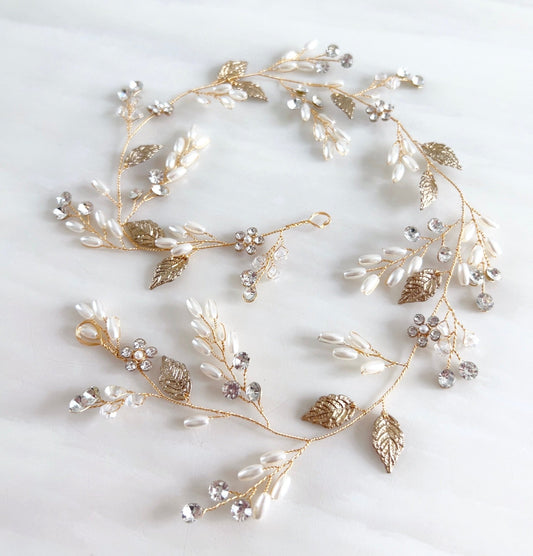 Gold bridal hair vine - Petal & Pearl