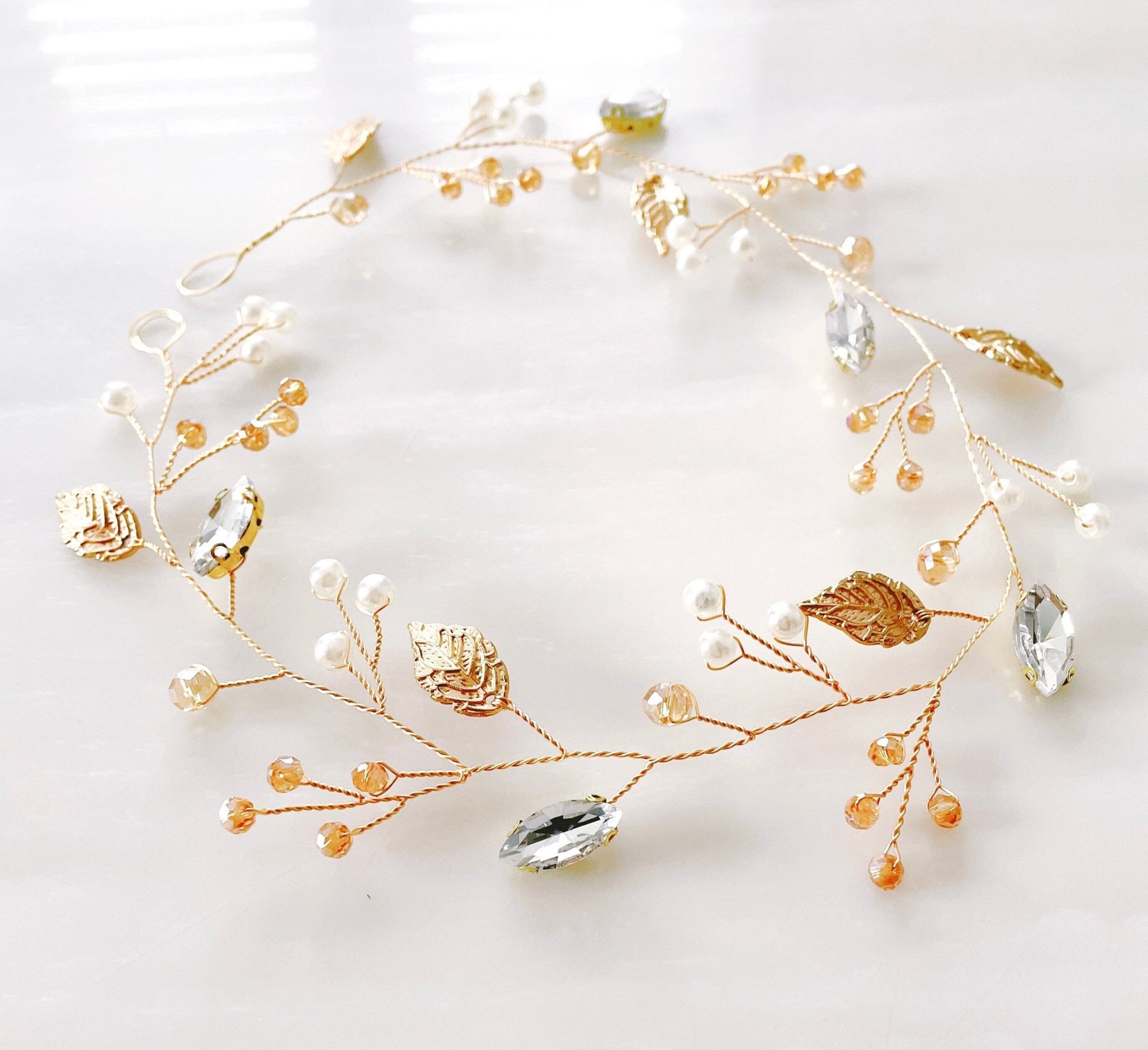 Gold bridal hair vine - Petal & Pearl