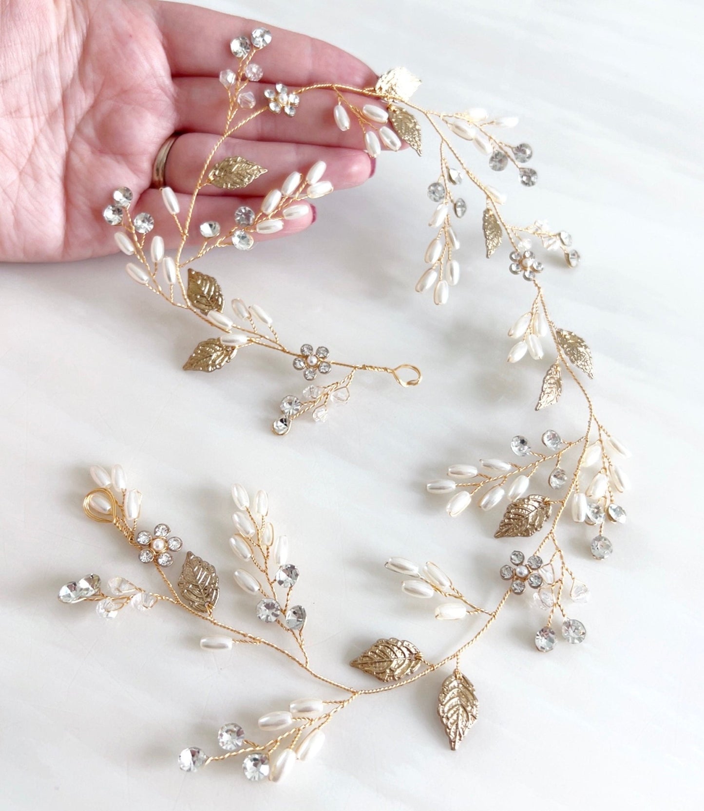 Gold bridal hair vine - Petal & Pearl