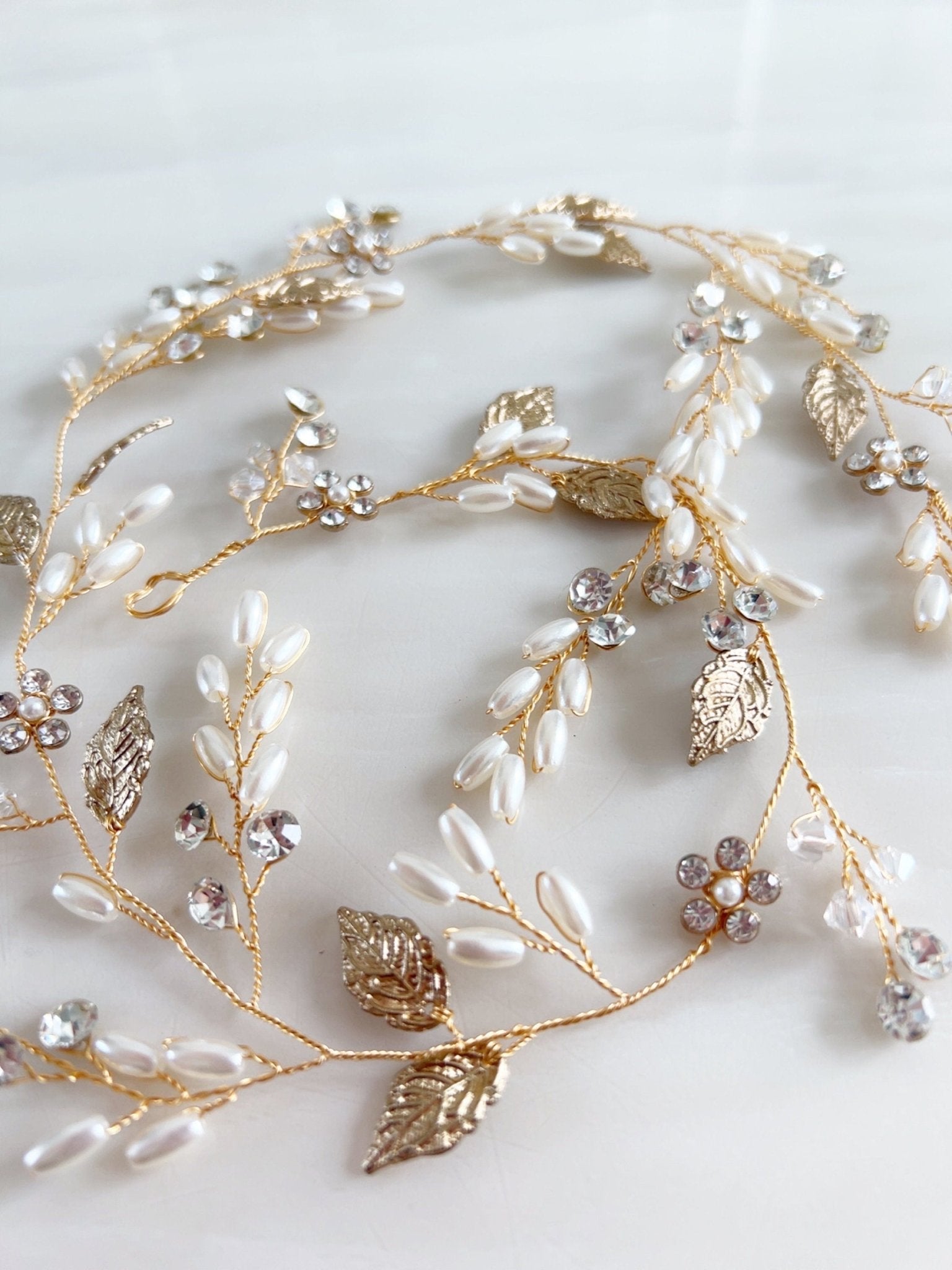 Gold bridal hair vine - Petal & Pearl