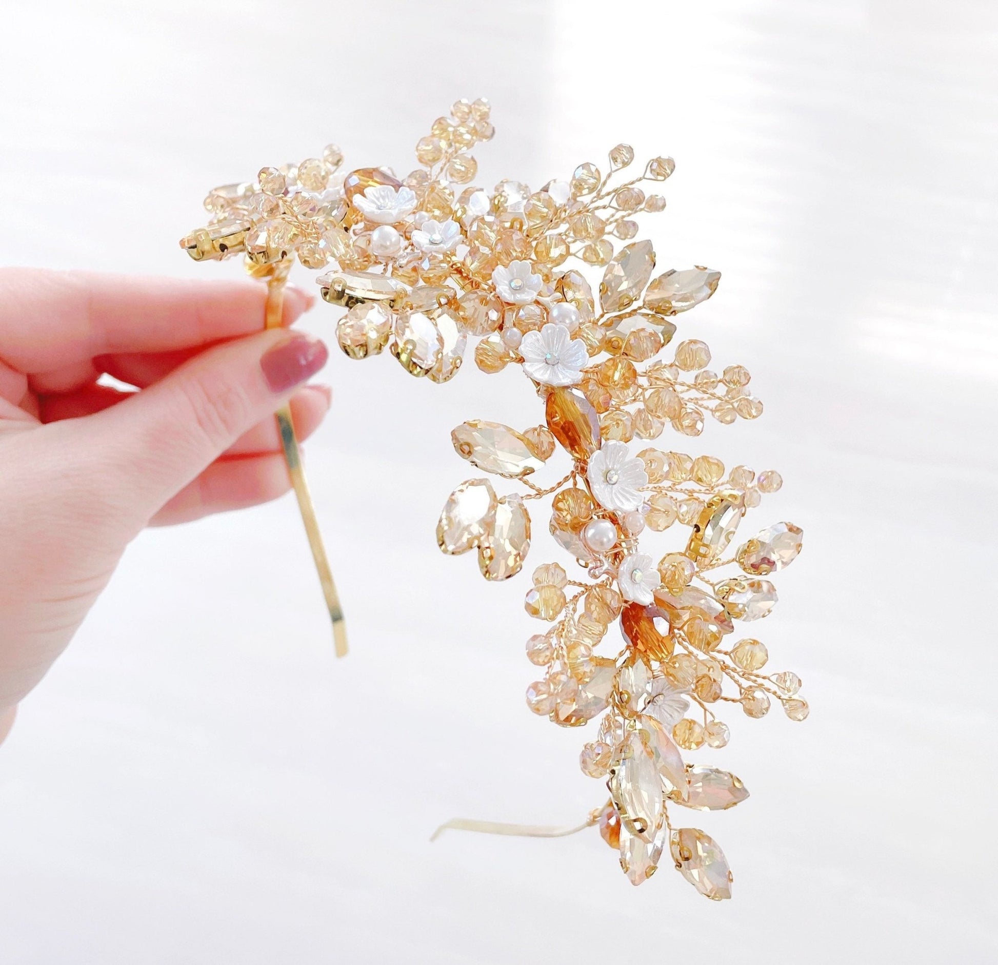 Gold crystal bridal headpiece - Petal & Pearl