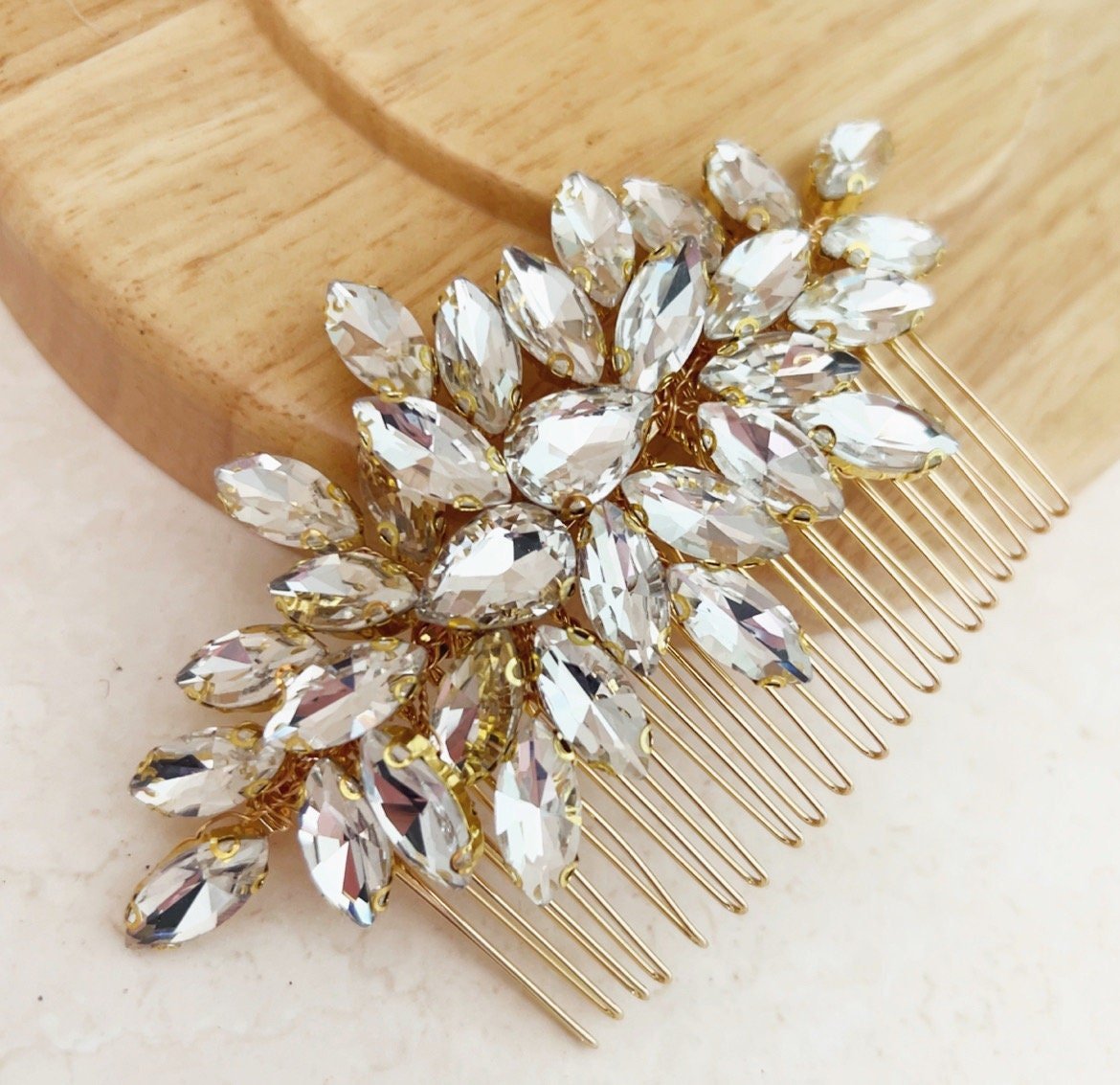 Gold crystal hair comb - Petal & Pearl