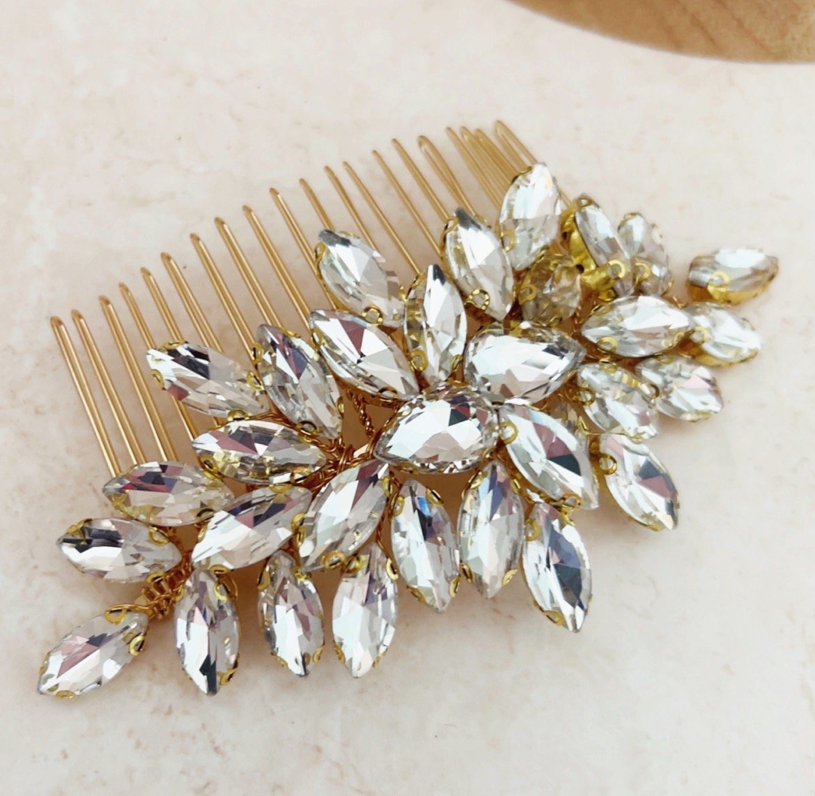 Gold crystal hair comb - Petal & Pearl