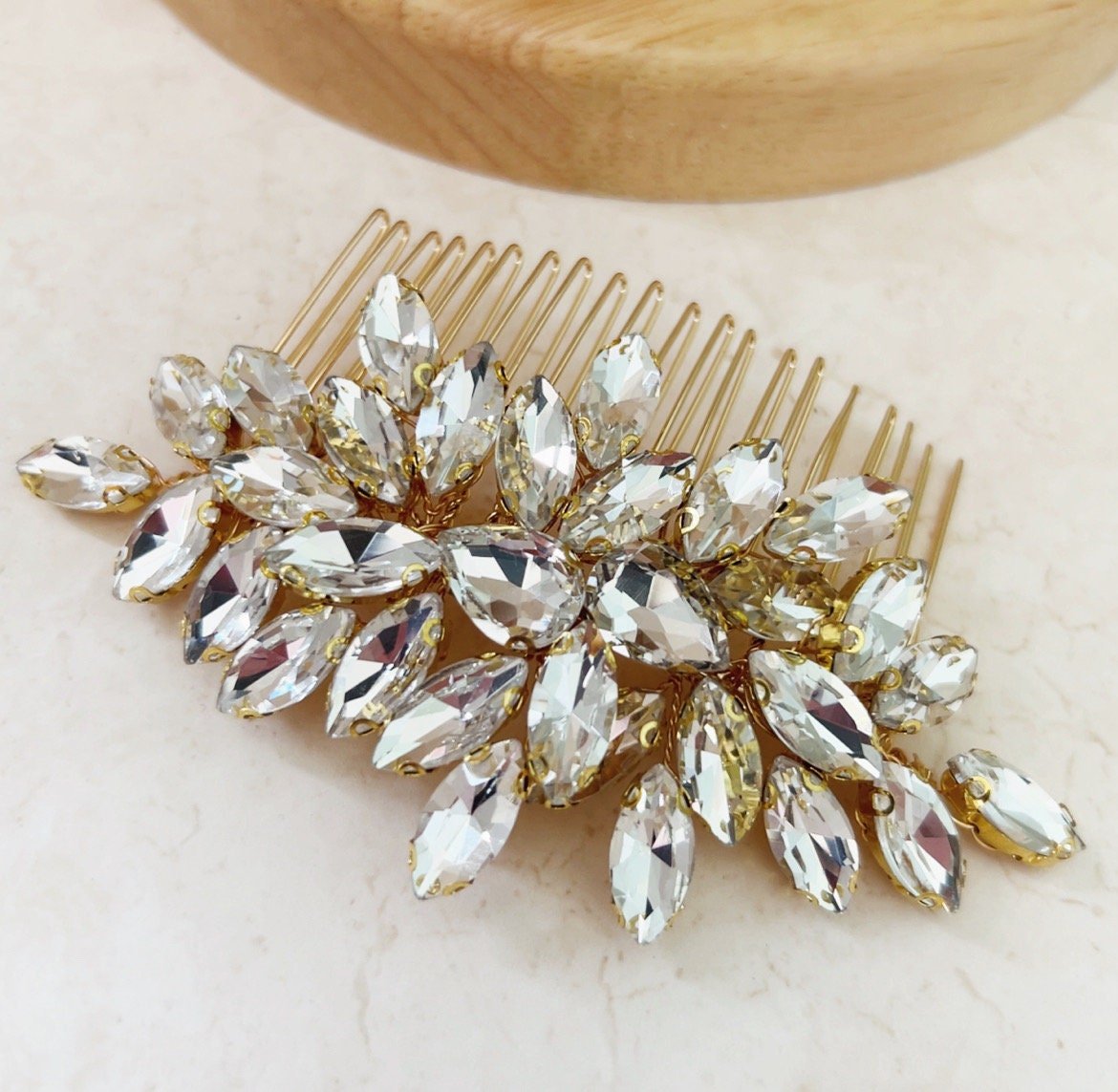 Gold crystal hair comb - Petal & Pearl