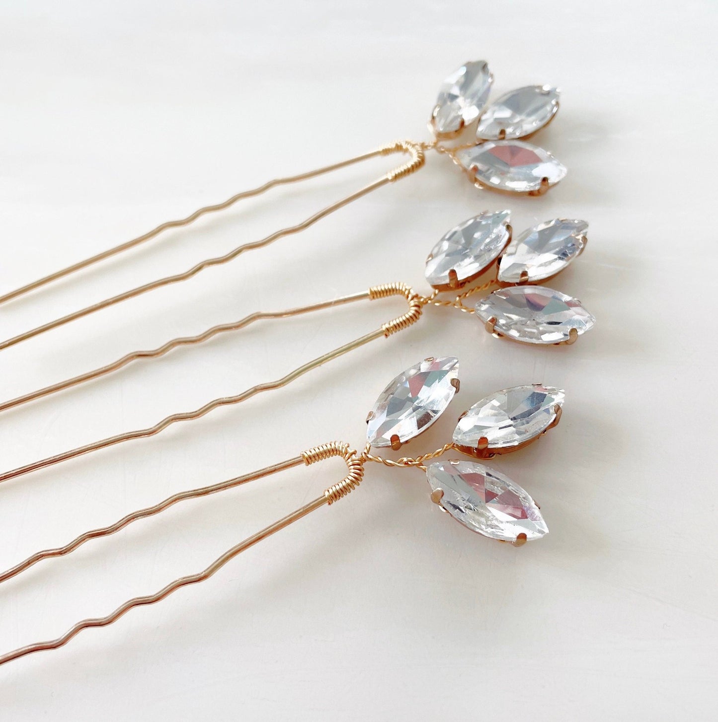 Gold crystal hair pins - Petal & Pearl