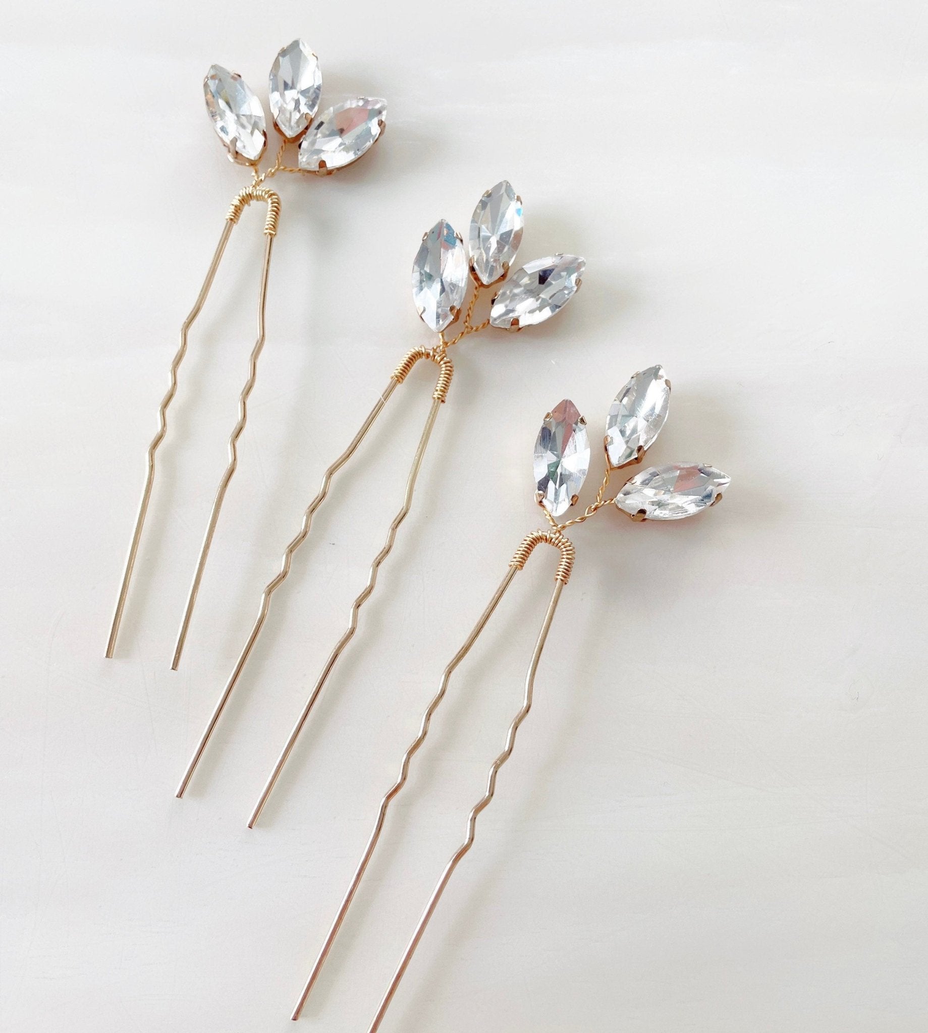 Gold crystal hair pins - Petal & Pearl