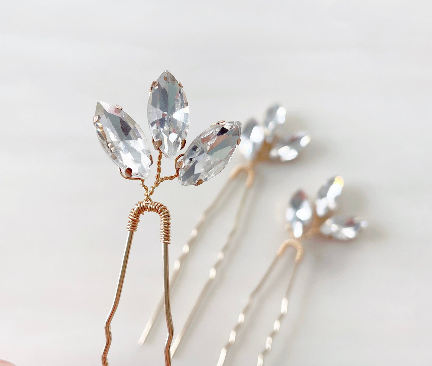 Gold crystal hair pins - Petal & Pearl