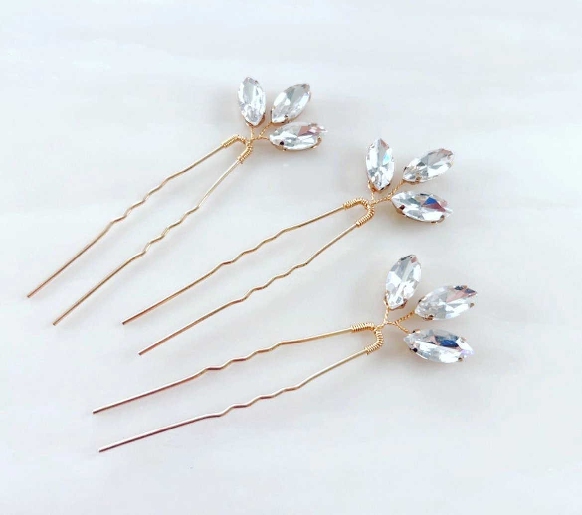 Gold crystal hair pins - Petal & Pearl