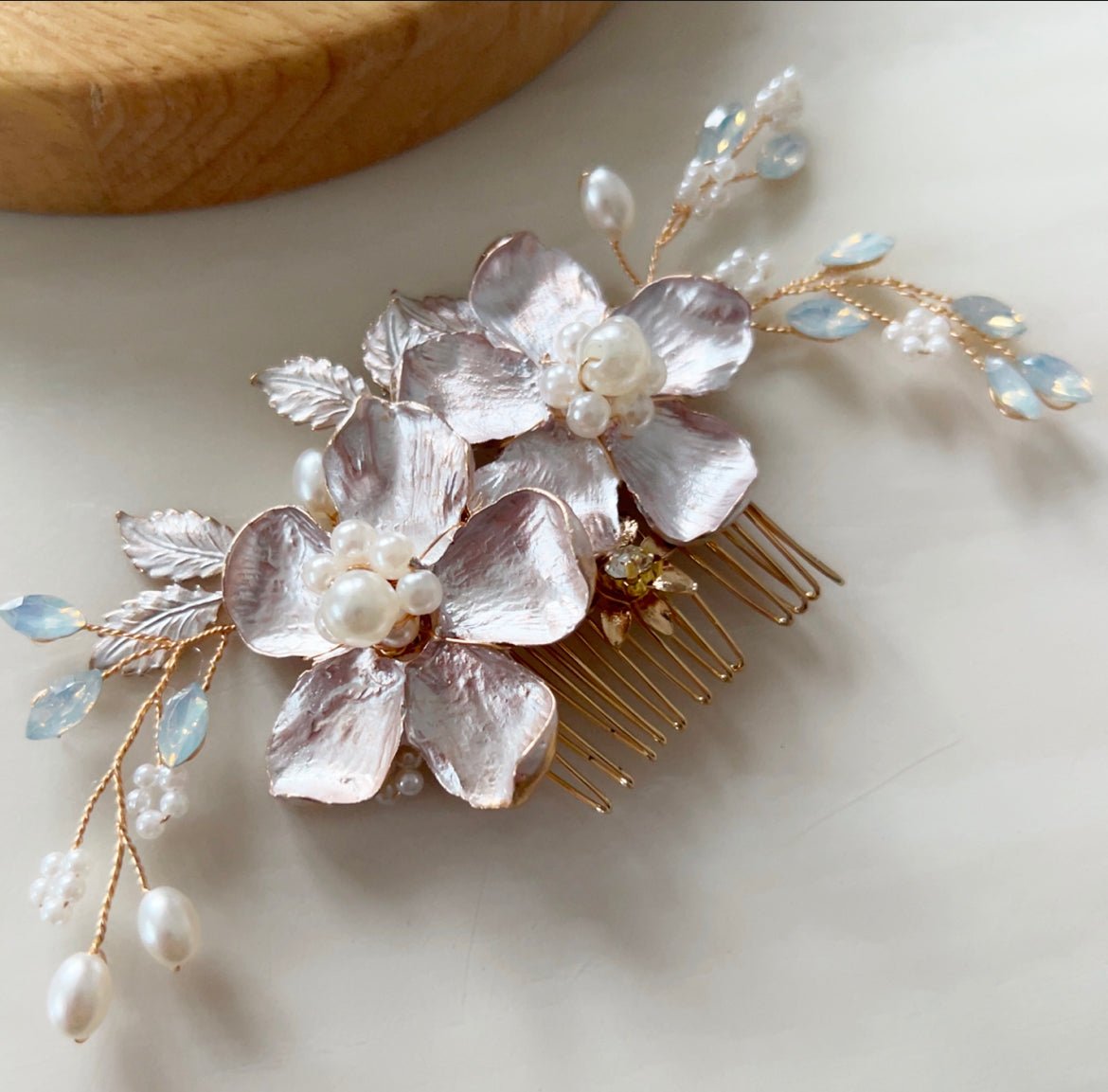 Gold Flower Bridal Hair Comb - Petal & Pearl