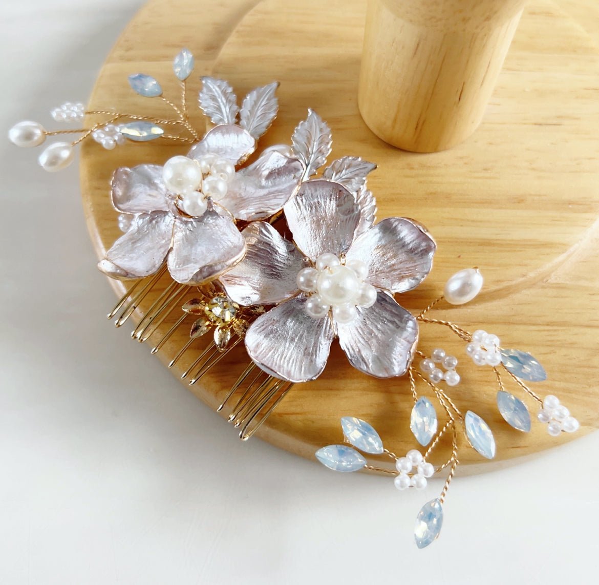 Gold Flower Bridal Hair Comb - Petal & Pearl