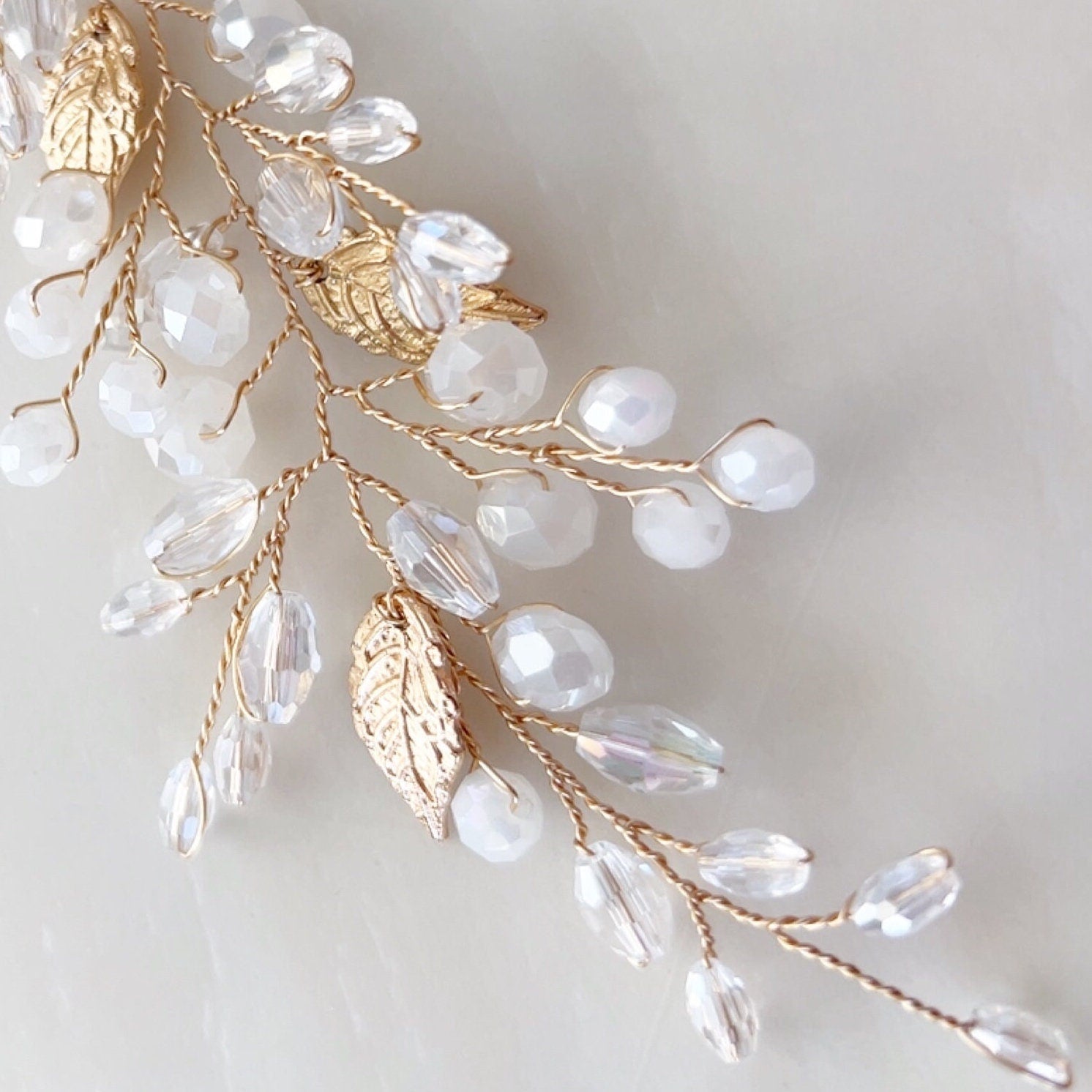 Gold leaf bridal hair vine - Petal & Pearl