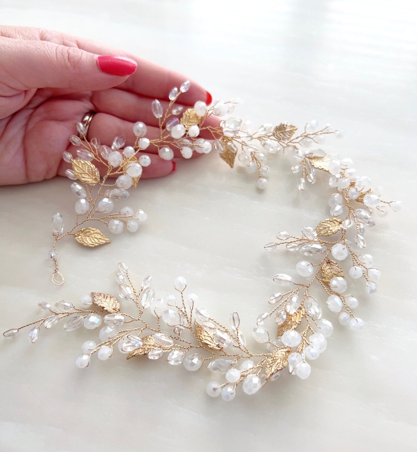 Gold leaf bridal hair vine - Petal & Pearl