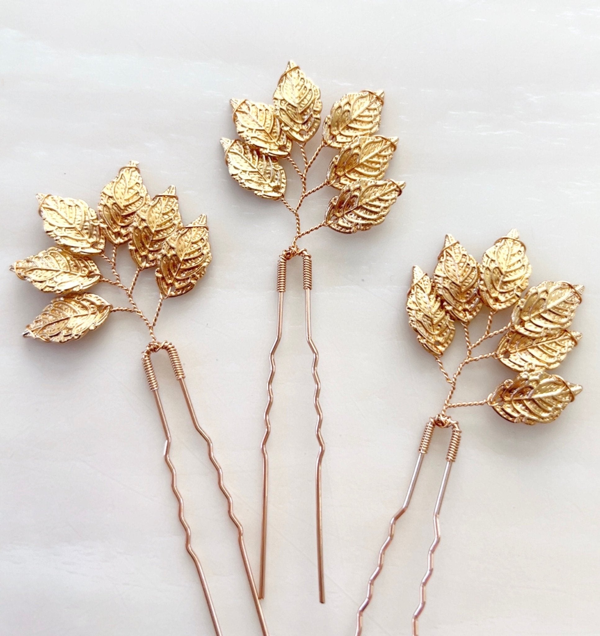 Gold leaf hair pins - Petal & Pearl