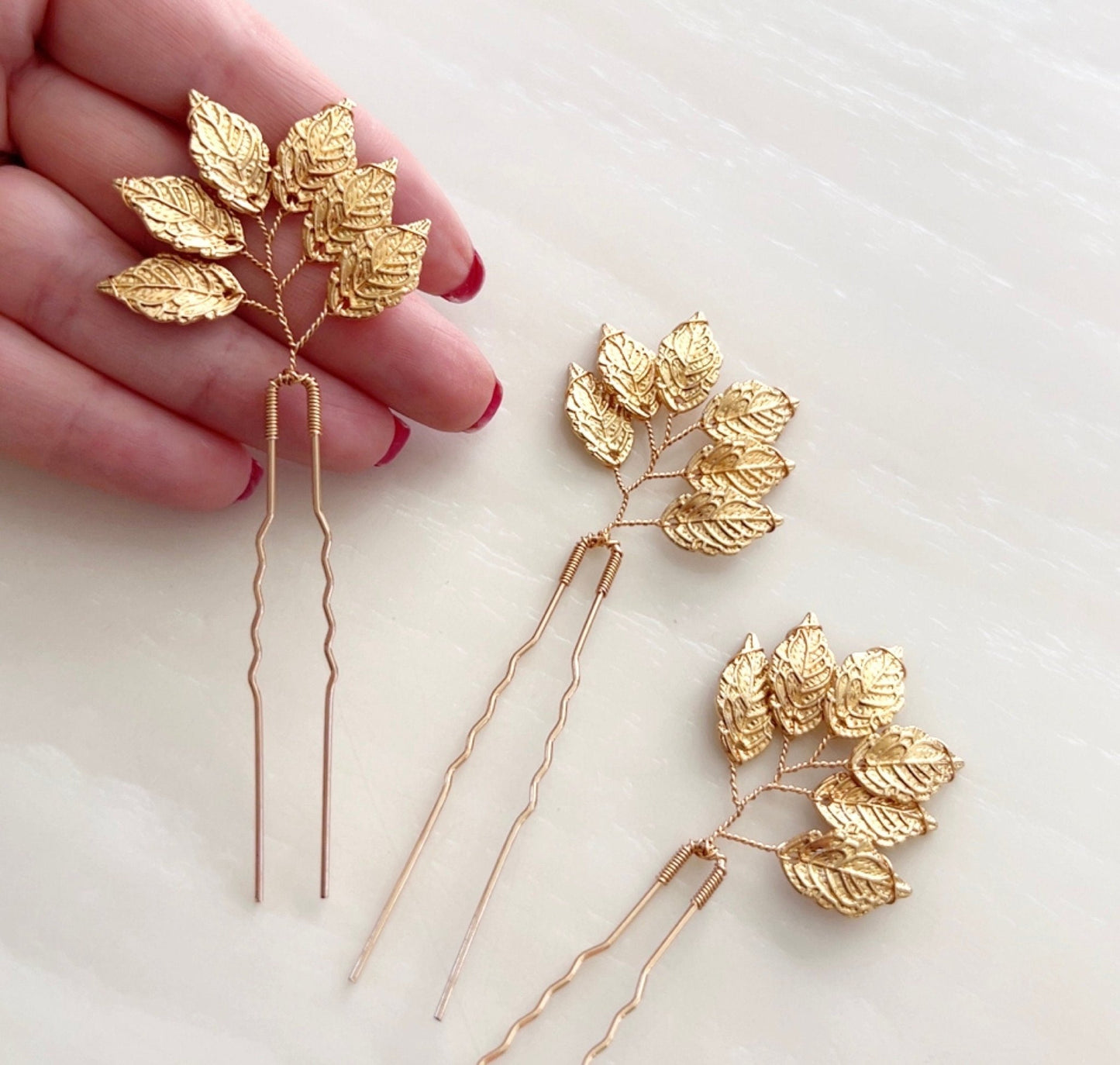 Gold leaf hair pins - Petal & Pearl