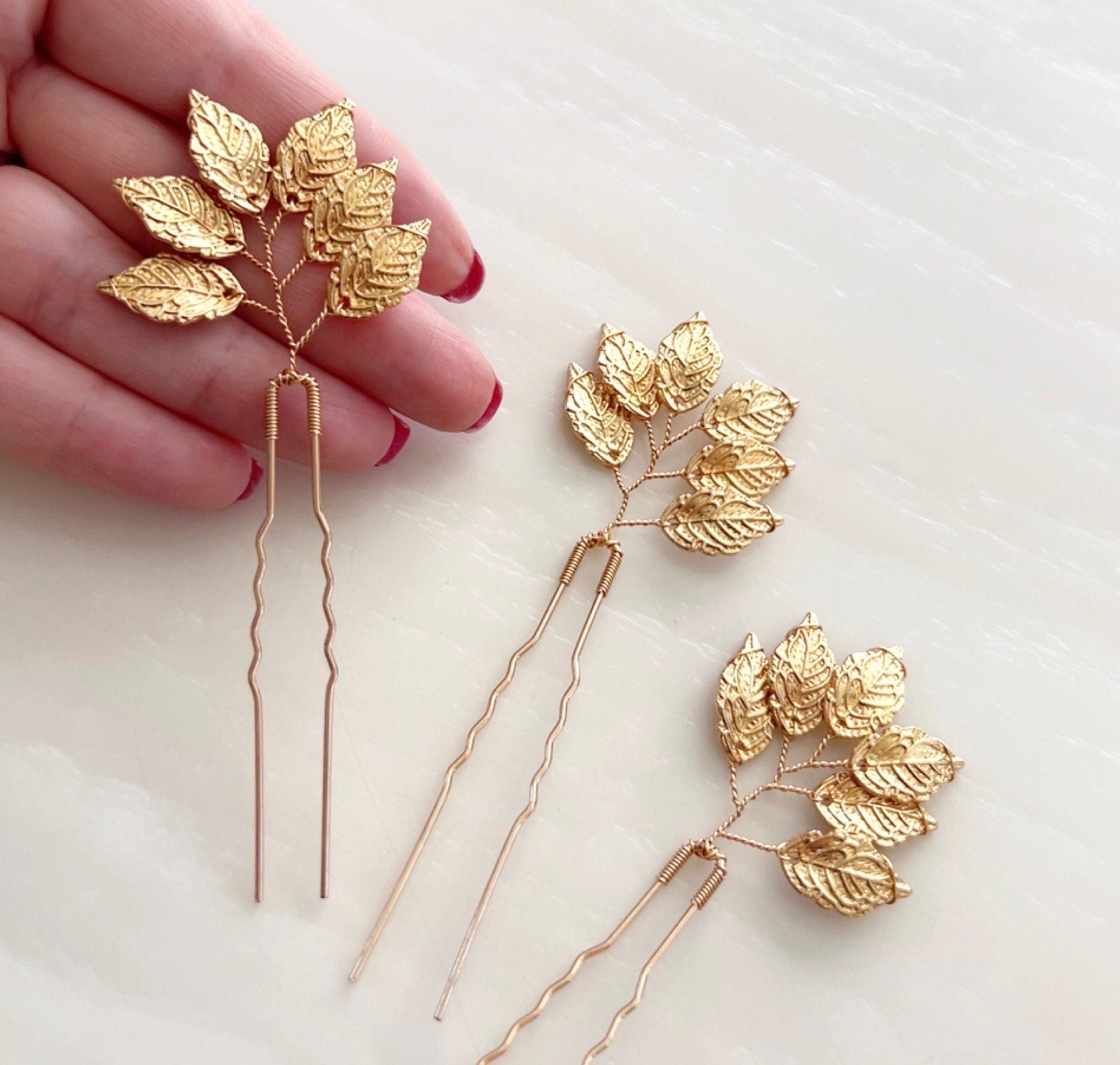 Gold leaf hair pins - Petal & Pearl