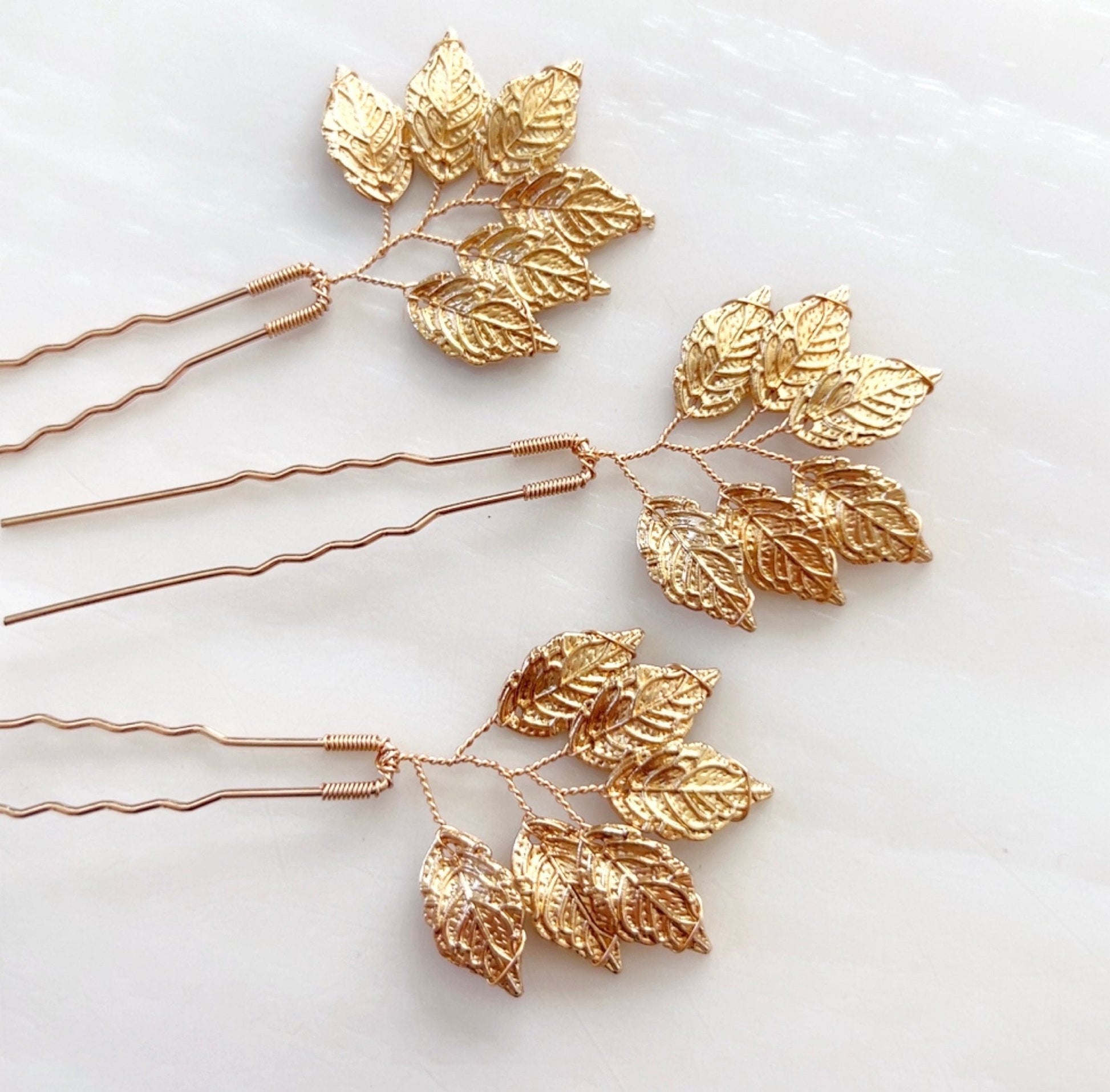 Gold leaf hair pins - Petal & Pearl