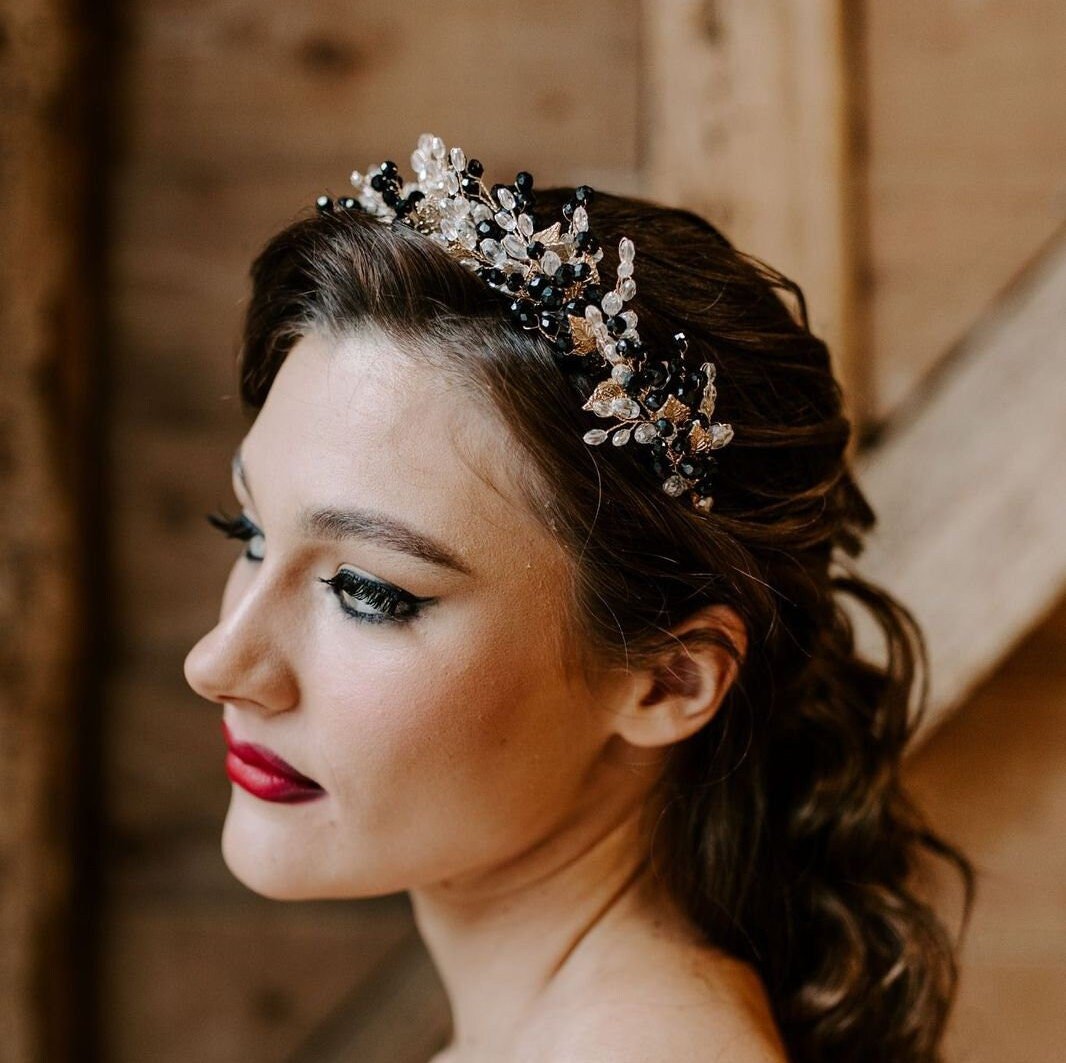 Green and black bridal and occasion headpiece - Petal & Pearl