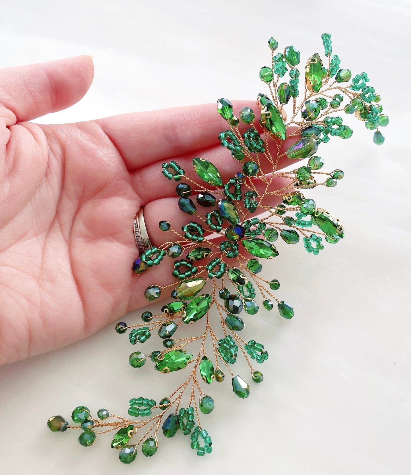 Green Boho bridal hair vine - Petal & Pearl