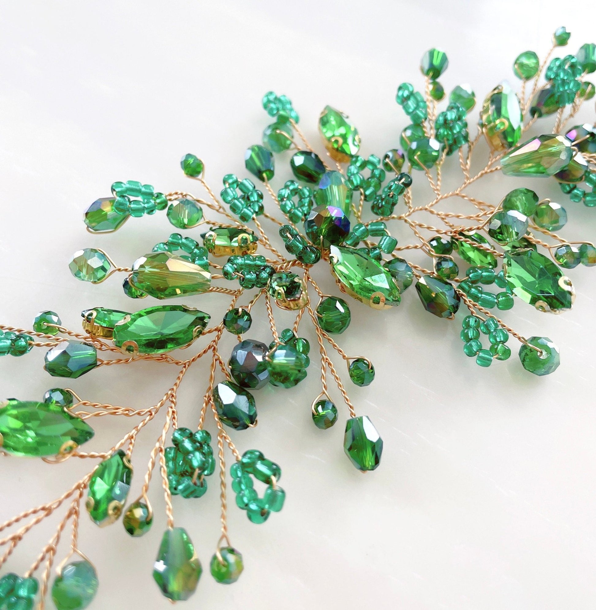 Green Boho bridal hair vine - Petal & Pearl