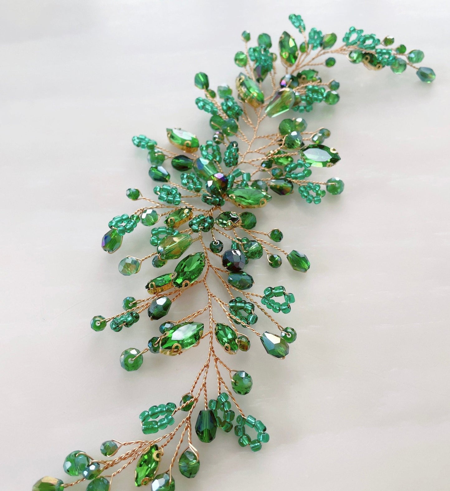 Green Boho bridal hair vine - Petal & Pearl