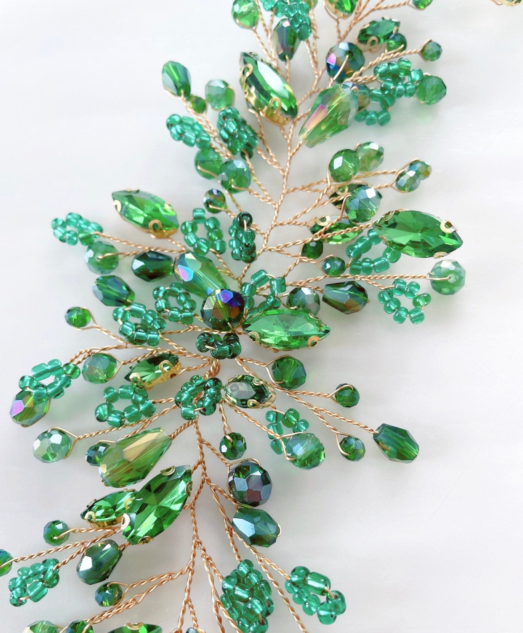 Green Boho bridal hair vine - Petal & Pearl