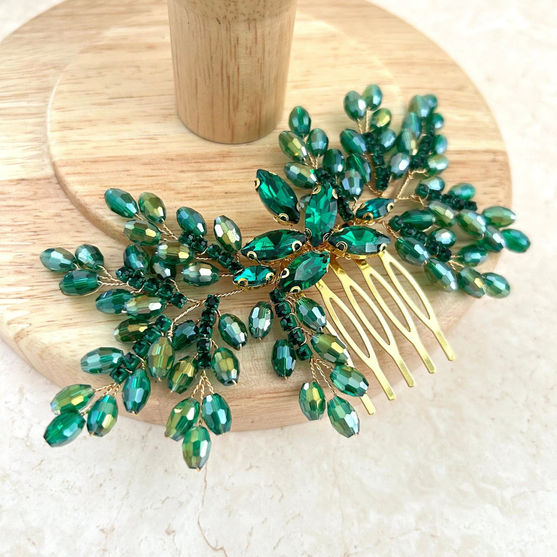 Green bow crystal hair comb - Petal & Pearl