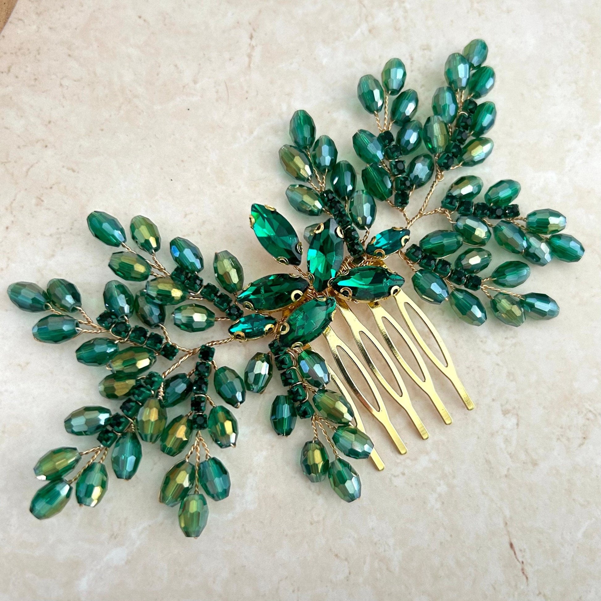 Green bow crystal hair comb - Petal & Pearl