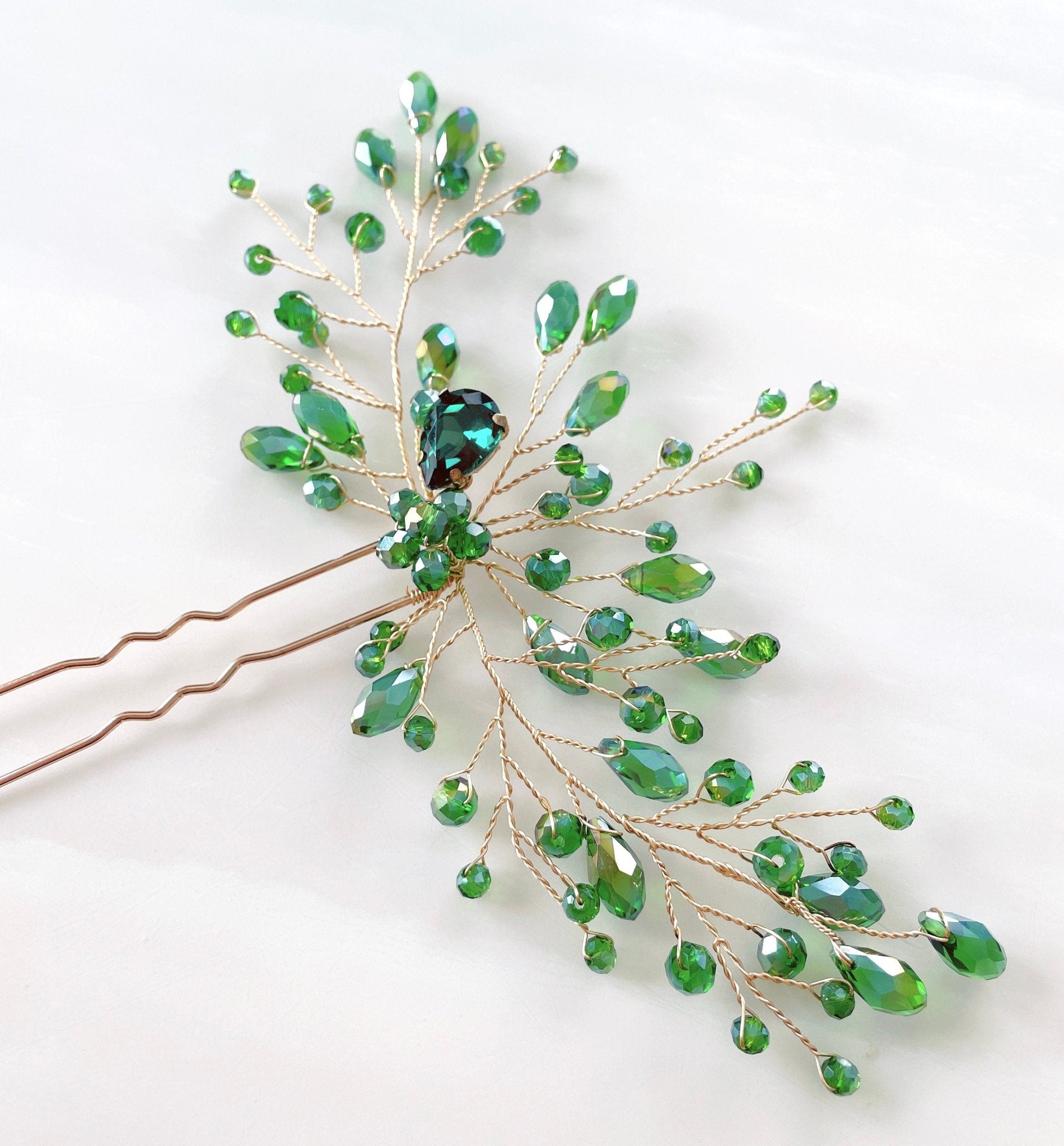 Green bridal hair pin - Petal & Pearl