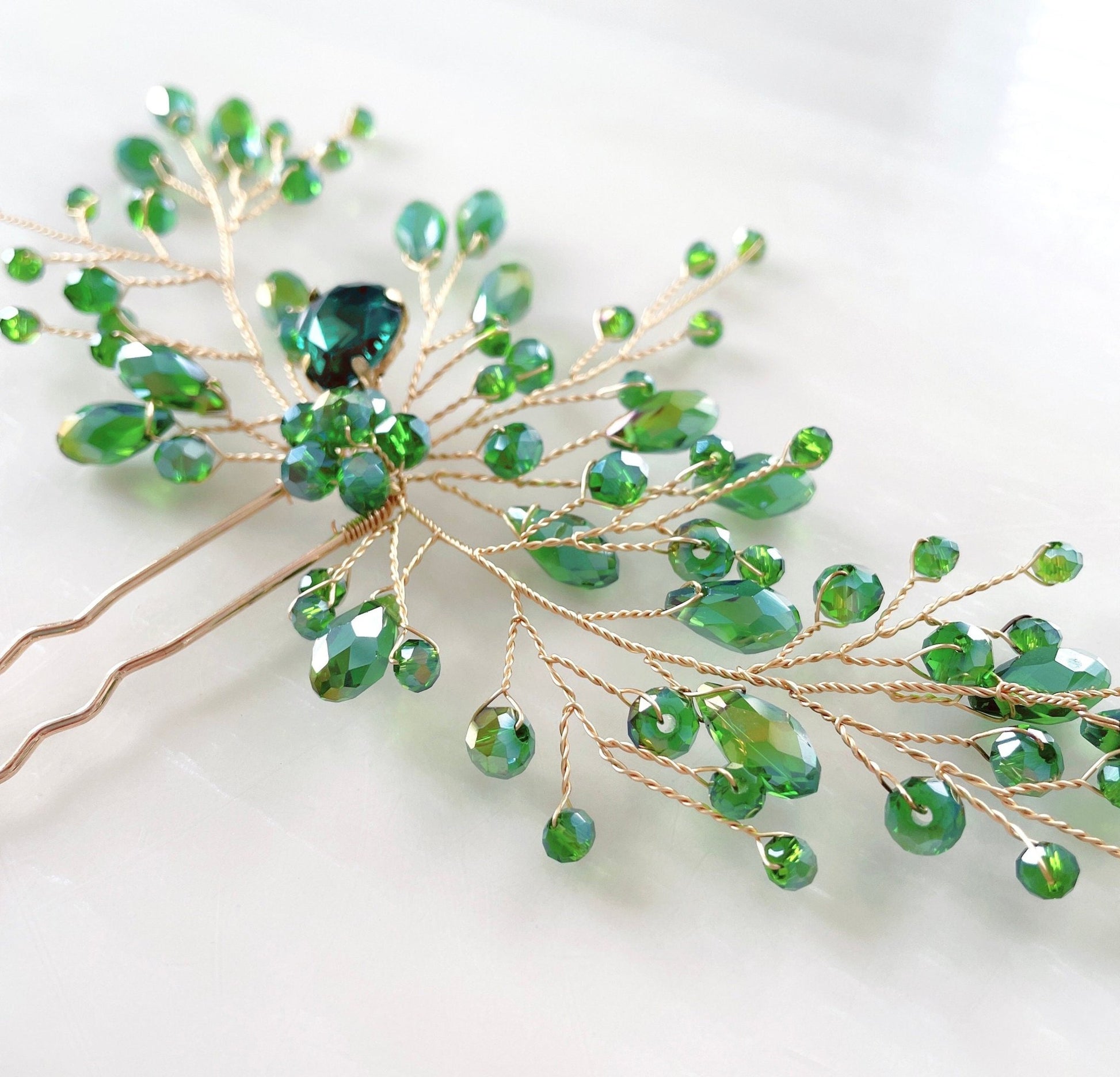 Green bridal hair pin - Petal & Pearl