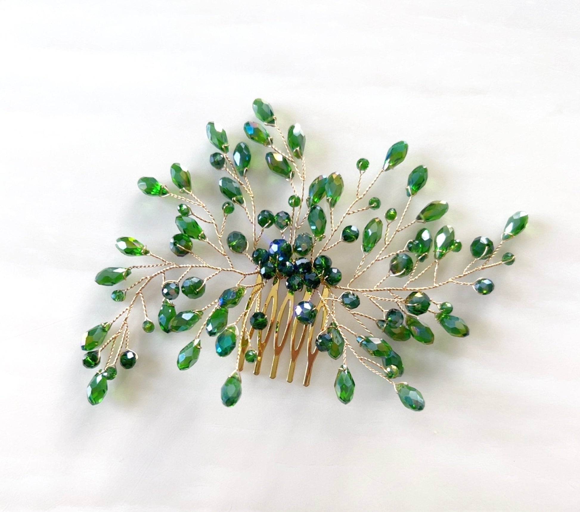 Green crystal decorative hair comb - Petal & Pearl
