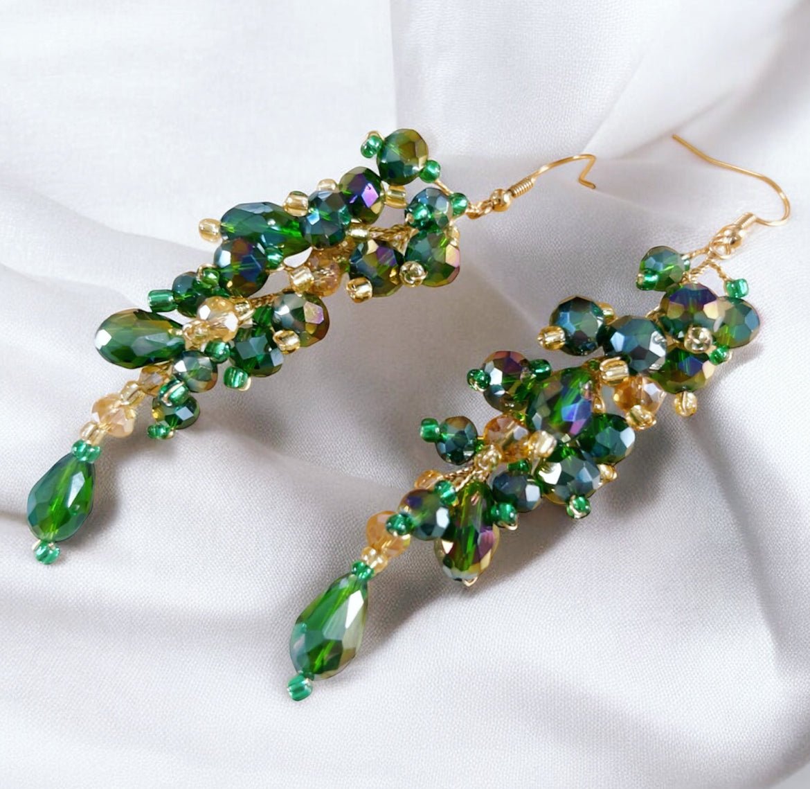 Green Crystal Drop Earrings - Petal & Pearl