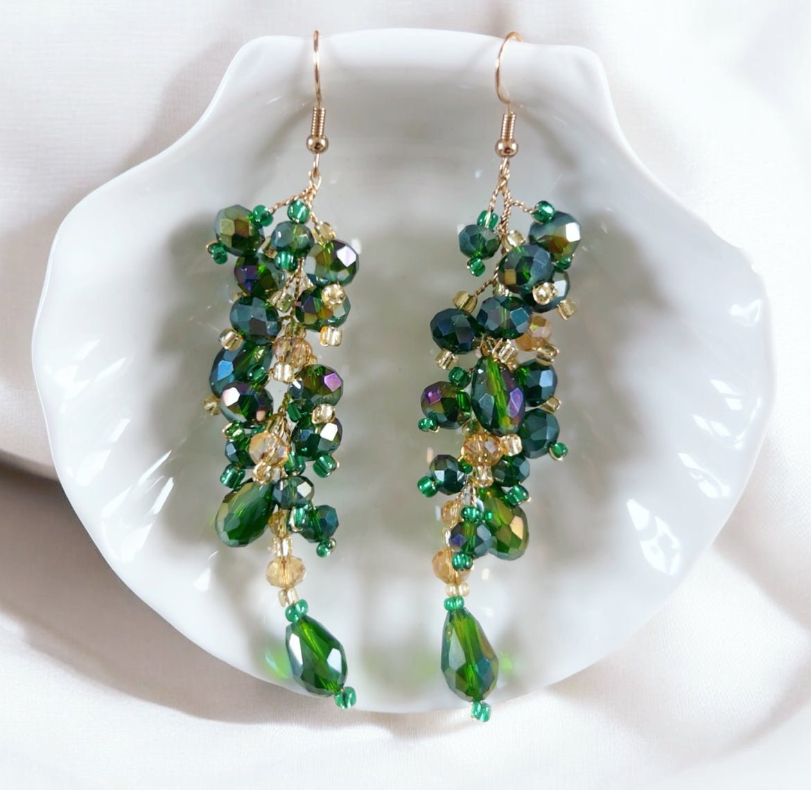 Green Crystal Drop Earrings - Petal & Pearl