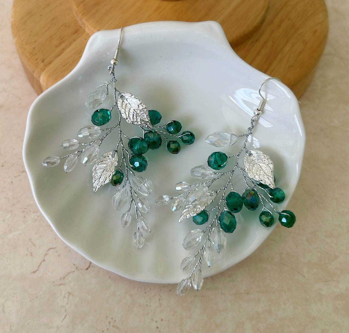 Green Crystal Earrings - Petal & Pearl