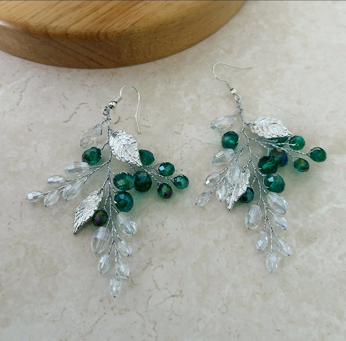 Green Crystal Earrings - Petal & Pearl