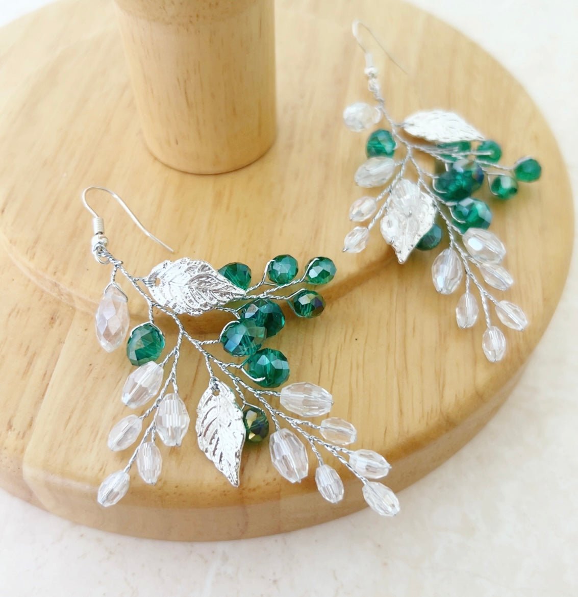 Green Crystal Earrings - Petal & Pearl