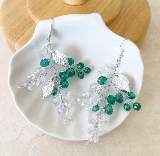 Green Crystal Earrings - Petal & Pearl