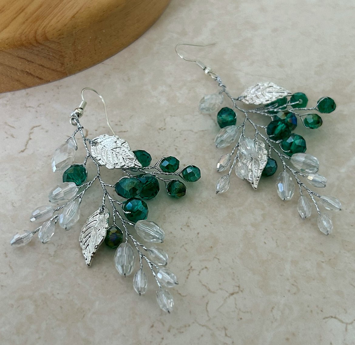 Green Crystal Earrings - Petal & Pearl