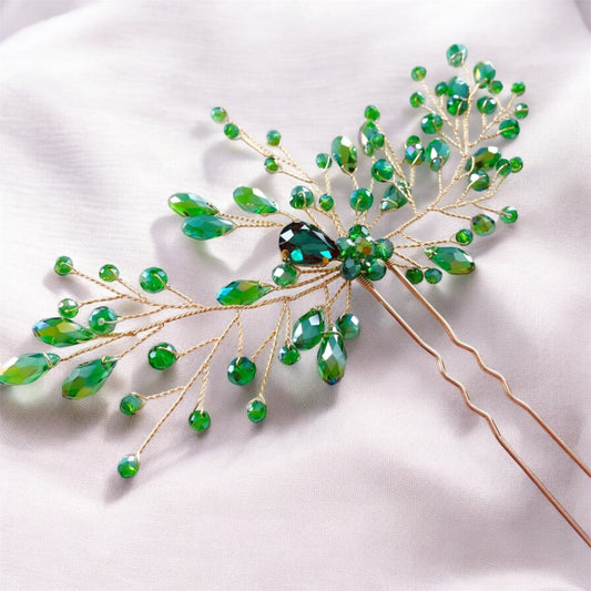 Green crystal hair pin - Petal & Pearl