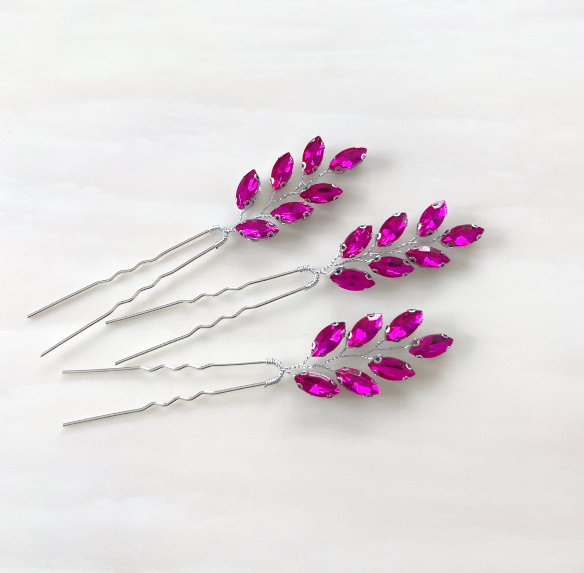 Hot pink crystal hair pins - Petal & Pearl