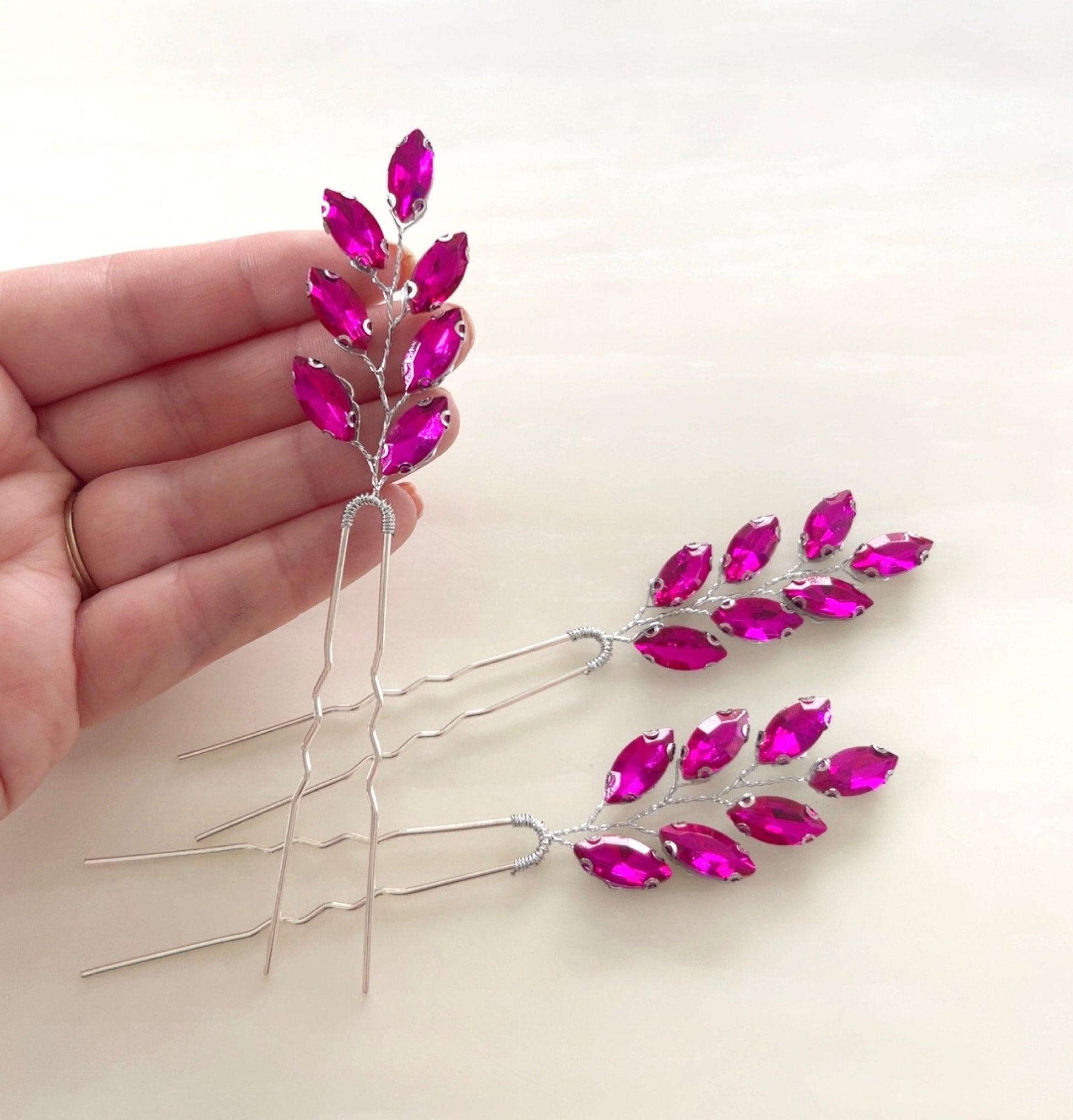 Hot pink crystal hair pins - Petal & Pearl