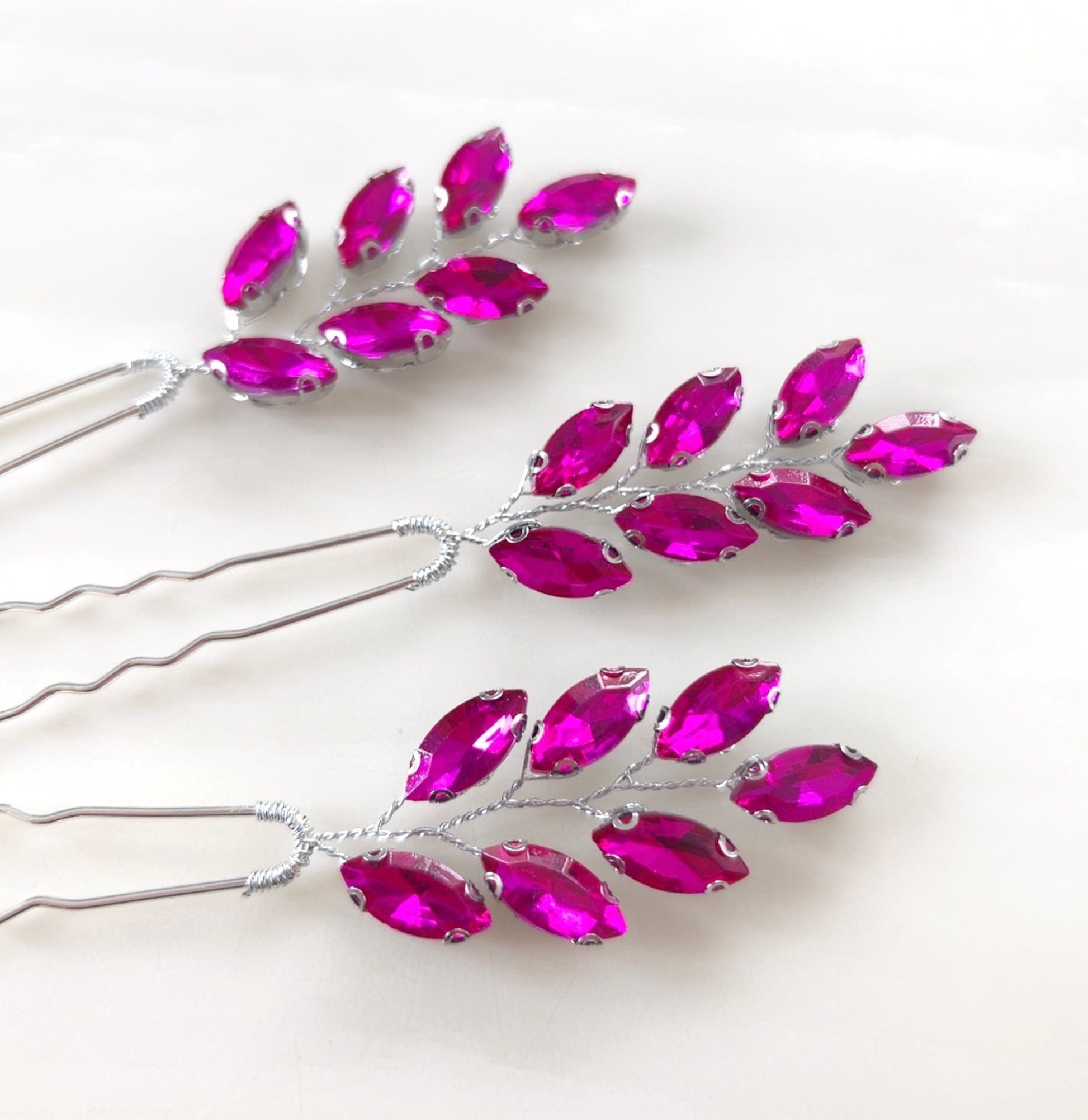 Hot pink crystal hair pins - Petal & Pearl