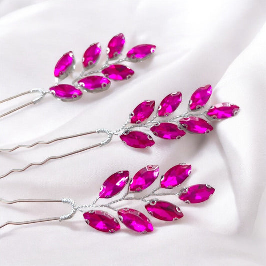 Hot pink crystal hair pins - Petal & Pearl