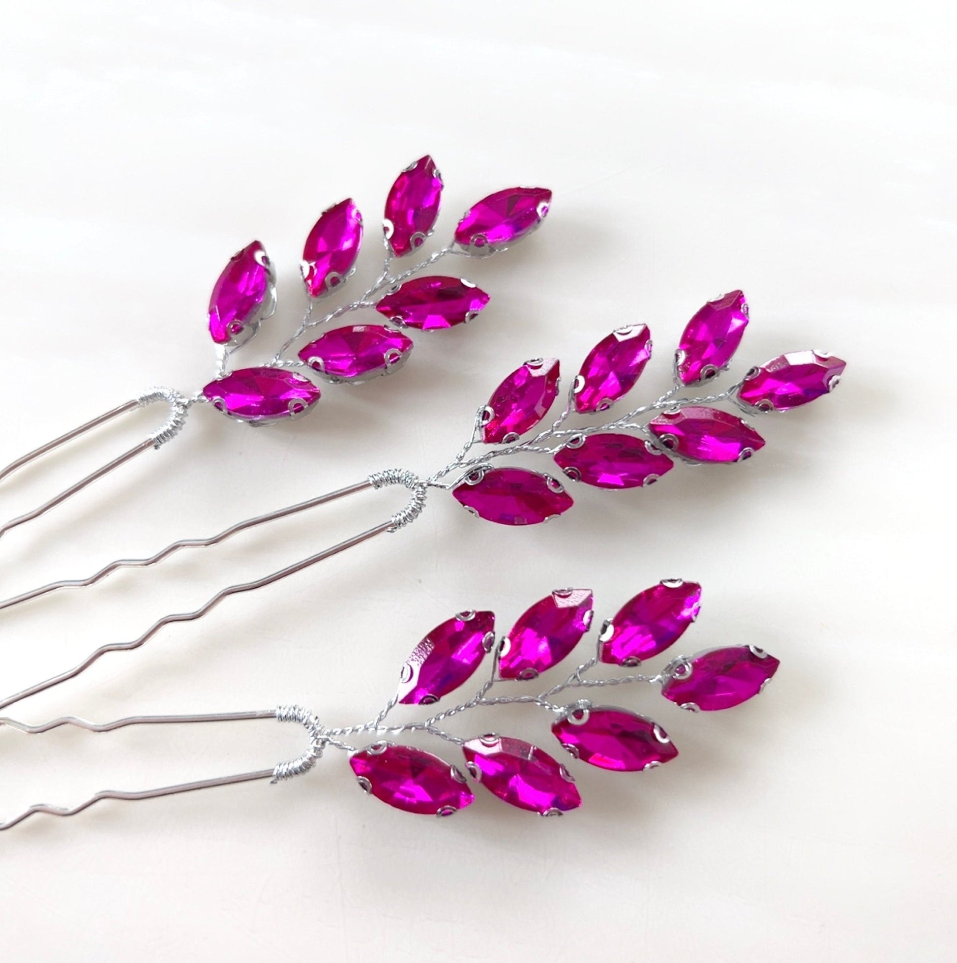 Hot pink crystal hair pins - Petal & Pearl