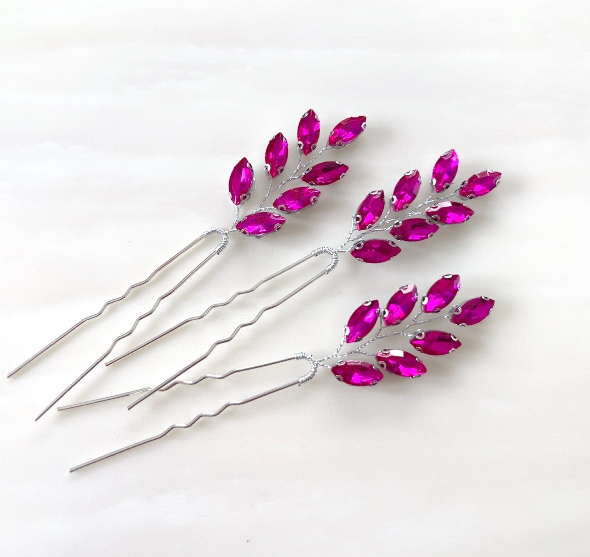 Hot pink crystal hair pins - Petal & Pearl
