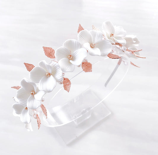 White porcelain flower bridal headpiece